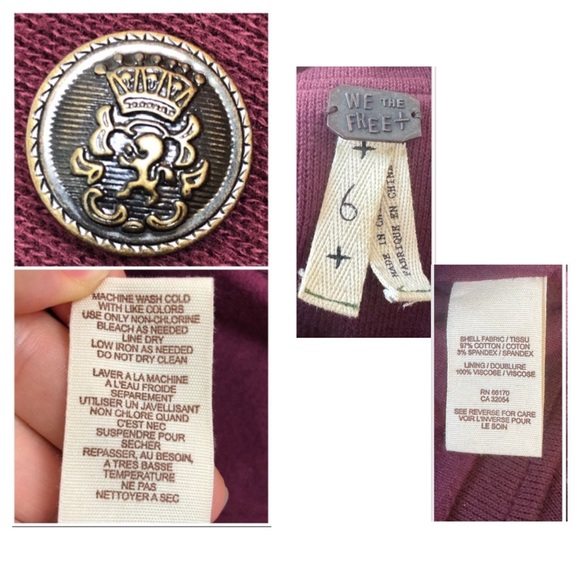 🌹🎖️Free People We The Free Majorette Military Jacket Burgundy Sz 6🎖️🌹 - Picture 9 of 10